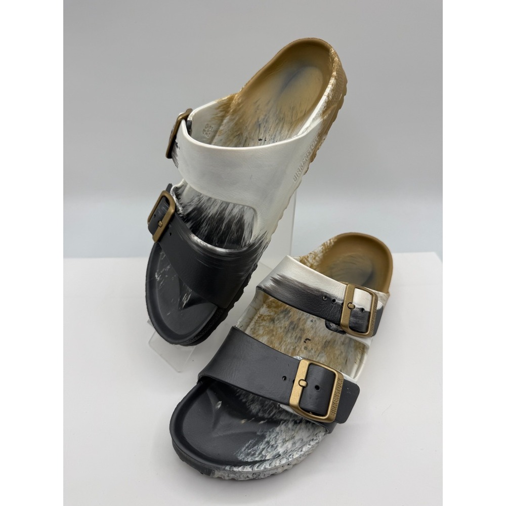Birkenstock Arizona EVA Foam Gold Grey White Marbled Two Strap Sandals EU 40